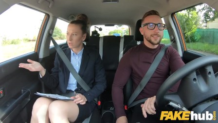 Fake Driving School Female Instructor demands that her pussy is eating to calm herself own