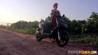 After finding her stranded, she gets fucked by her shemale friend!