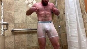 Transparent underwear in shower ginger stud