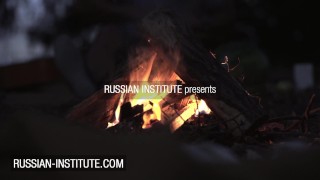 Blonde Gina Gerson threesome at the campfire