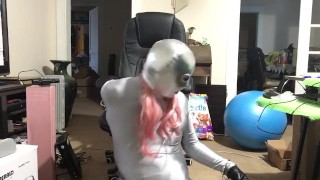 Spandex suit yoga ball humping & handcuff to chair 