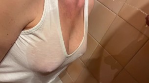 Deep Throad Blow Job with a lot cum in my mouth next he Pee on my Big Tits