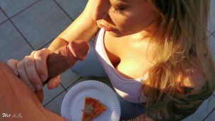 Wild food porn fantasy. Eating my pizza with cum topping. WetKelly