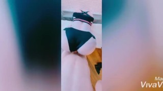 Naked&Naughty Cocoashea Fucks Her Big Silicone Ass in Shiny Silver Leggings and cums on panties 