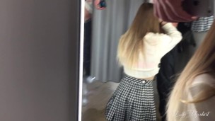 Real Risk: Naughty Schoolgirl gives blowjob in Changing room Public