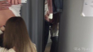 Real Risk: Naughty Schoolgirl gives Blowjob in Changing room Public