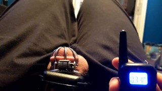 Sub uses a Shock Collar on his Dick while in Chastity