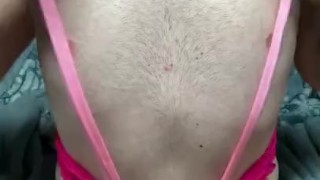 Sissy jerking off in new lingerie cum everywhere