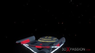 Hot sex in the space station! Female android plays with a young blonde