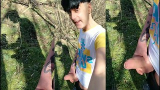 Twink and his shadow on a sunny day - Outdoor jerk off - thick cock