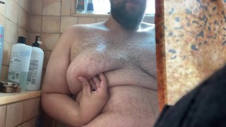 Playing with my Hairy Man Boobs in the Shower