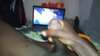 Black hunk oozing lots of cum masturbating 