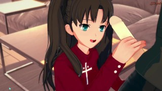 Rin Tohsaka gives a blowjob before taking a facial - Fate Stay Night Hentai