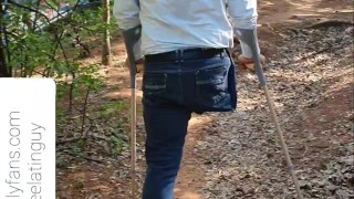 Amputee guy climbing stairs