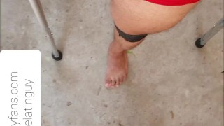 Amputee guy walking with crutches