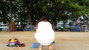 Up dress PUSSY and BUTT PLUG flashing at public beach