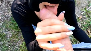 The first blowjob and swallow I give to a stranger I met while walking in the woods