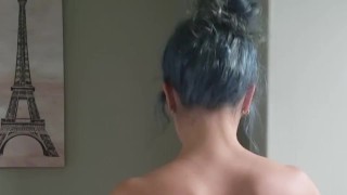 Blue haired shaved pussy