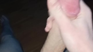 jerking off a big dick in the dark and cumming hard POV