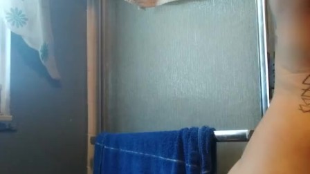Little titty blonde smoking and playing before shower