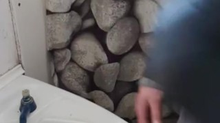 Farm hunk on break pounds fleshlight on bathroom sink till cum