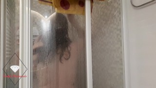 Redhead MILF gets her pussy eaten and her hair cummed in her friends bathroom