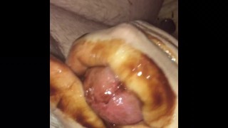 Horny Scott plays with chocolate syrup then jerks his hard cock until it cums