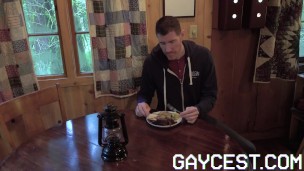 Gaycest Big dick DILF raw fucks cute innocent twink on kitchen table