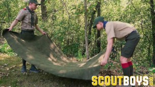ScoutBoys Two uniformed twink scouts fuck outdoors by campfire
