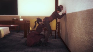 Cute Waitress Pussy Licking form Behind at Hotel