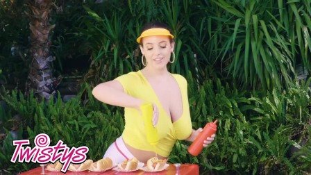Twistys - Angela White Masturbates While Preparing Hot Dogs & Even Puts One Between Her Huge Tits