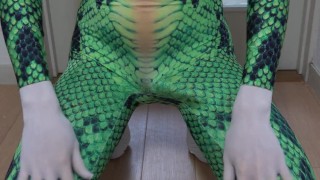 Crossdresser Cum in Snake Zentai Suit