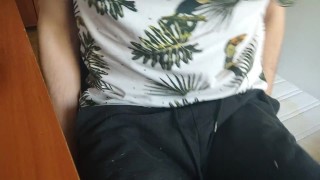 Hot boy gets naked and cums on his belly