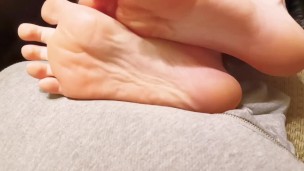 Bailee Humps gives step son a footjob,  pretty toes , feet sexy soft soles for hard dick no cumshot