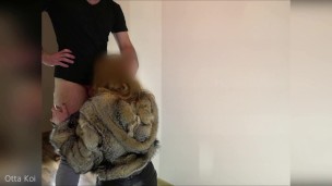 Hot passionate standing fuck in clothes, fur coat, leather legging, leather high heels - Otta Koi
