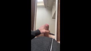 Big dick straight guy masturbates and cums onto bedroom mirror