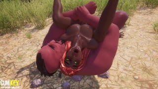 Ebony gets Her pussy Attacked! threesome Fuck | 3D Porn Wild Life