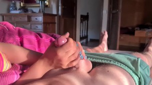 Perfect hands with blu nailed polish wank 18yo after party, POV doggy