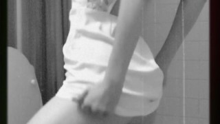 Peeing in formal white dress