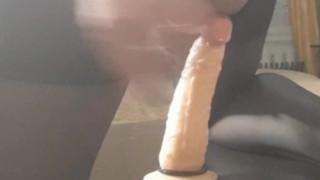 wife jumping on a big dildo while husband is on a business trip