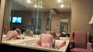 Hotel fun while husband is in the next room 