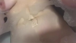 Babe in bath -Teasing my nipples and soaking pussy in the bath -Want to suck my big tits? - No Sound