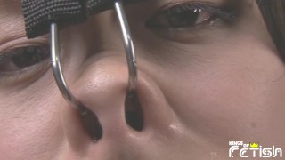 Tied up Japanese chick with red panties gets filmed in the prison