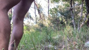 EXHIBITIONIST GUY CUMS IN THE WOODS