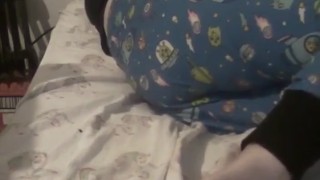 Watch your cute adult baby girl snuggle up in bed 