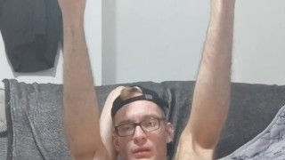 Very skinny teen masturbates and shows off his skinny ribs and has amazing leg orgasm cumshot