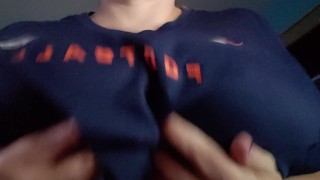SyckChick Nipple Play with Football in the Background