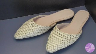 Shoe fetishism 靴フェチ 編み編みサンダルにブッカケ