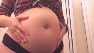 Swollen Belly Girl Stuffed Belly Rubs and Moans