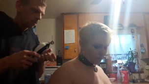 Baldbabey gets a haircut in lingerie